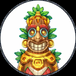 A totem with a big-teeth smile team avatar drawing in colours