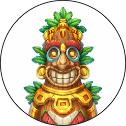 A totem with a big-teeth smile team avatar drawing in colours