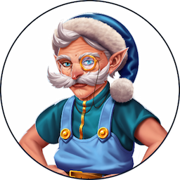 A team avatar drawing of a dwarf with a white beard and big blue hat