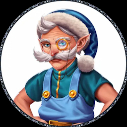 A team avatar drawing of a dwarf with a white beard and big blue hat