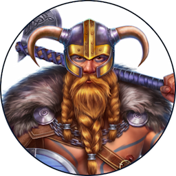 Amusnet team avatar of a viking warrior with a big axe and hat with 2 horns