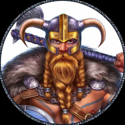 Amusnet team avatar of a viking warrior with a big axe and hat with 2 horns