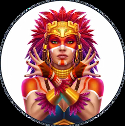 Drawing of a shaman coloured in red and yellow used as a team avatar at Amusnet