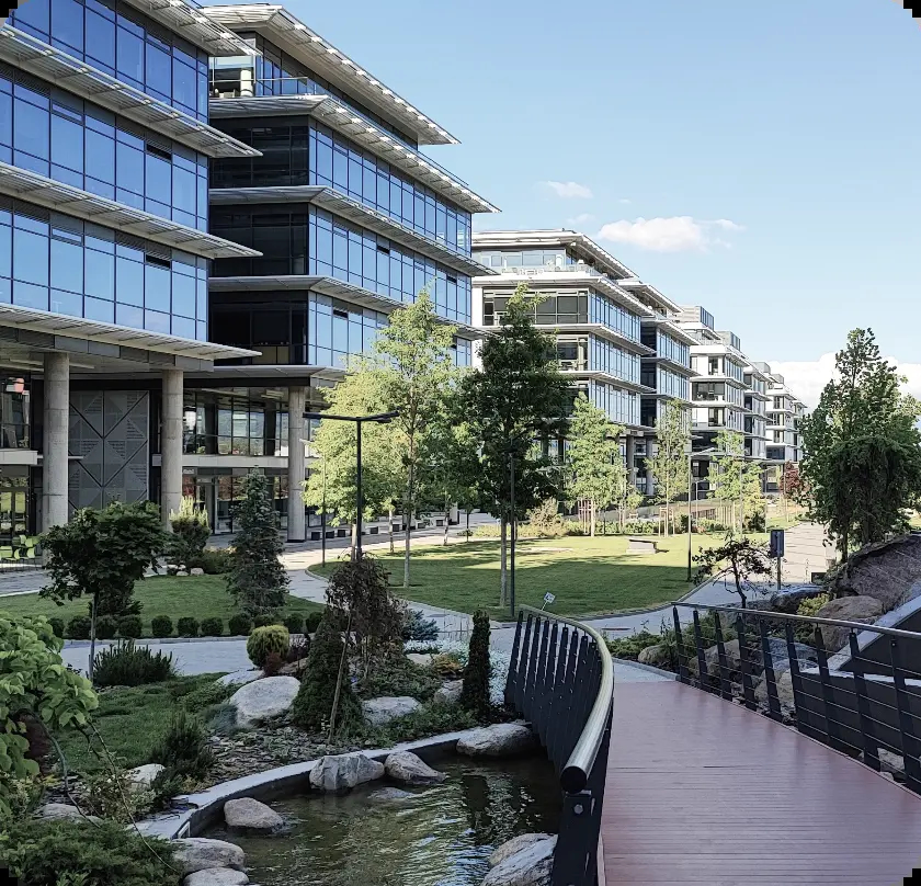 Garitage Park office 3 buildings and landscaped park area